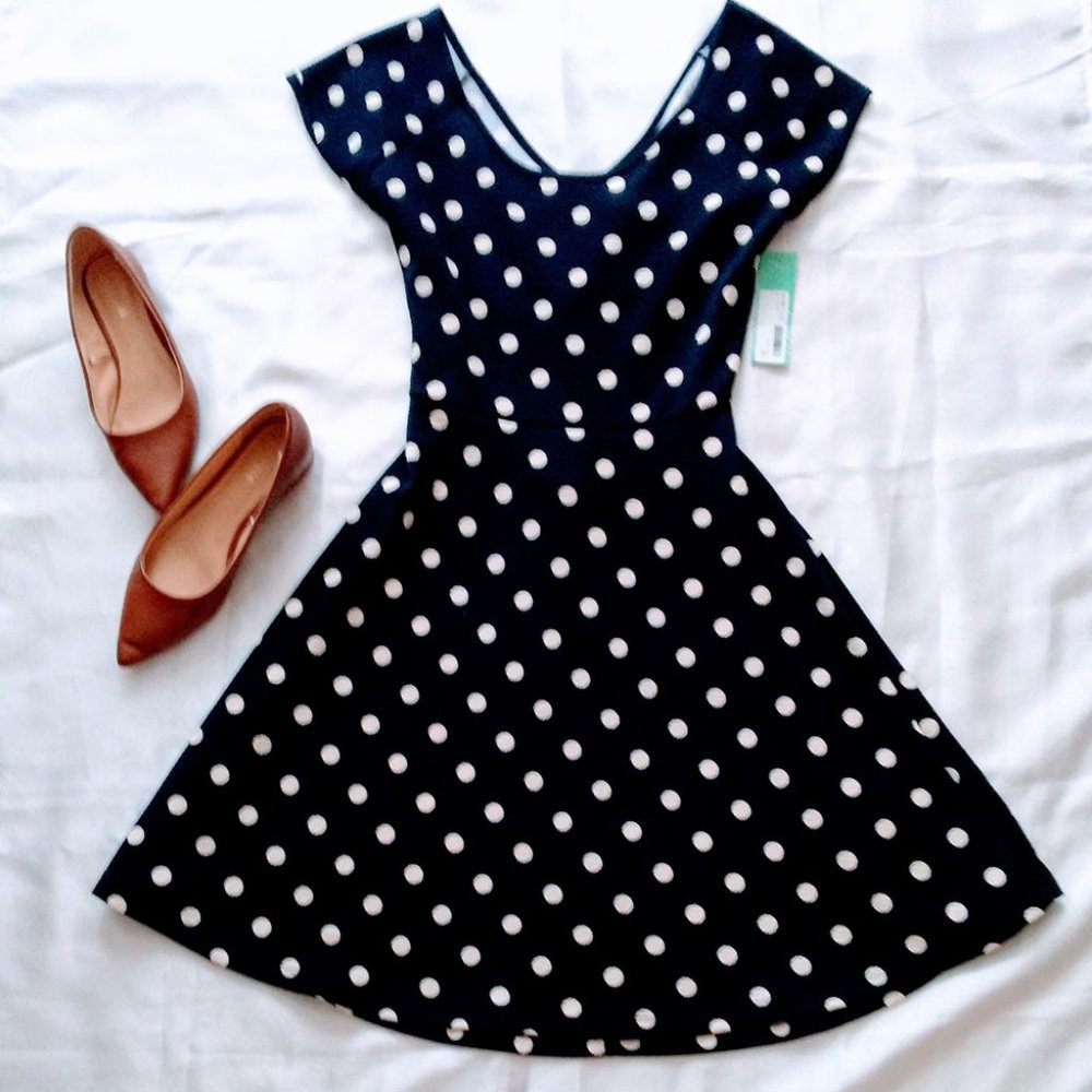 Polka Dot Fit-and-Flare Dress with Opening in Back